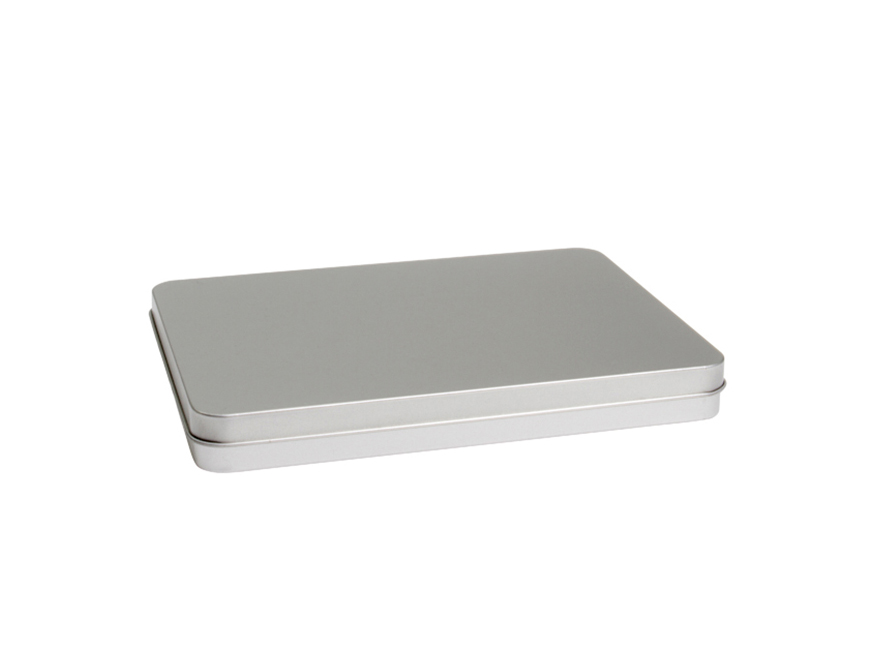 220 x 160 x 25 mm tin silver A5 format with hinged lid
