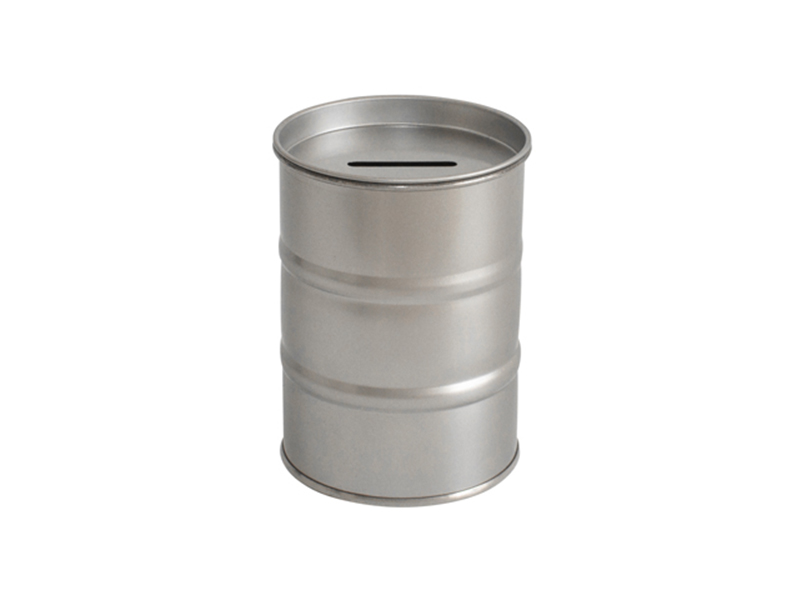 Ø 86 x 115 mm round tin silver with savings slot