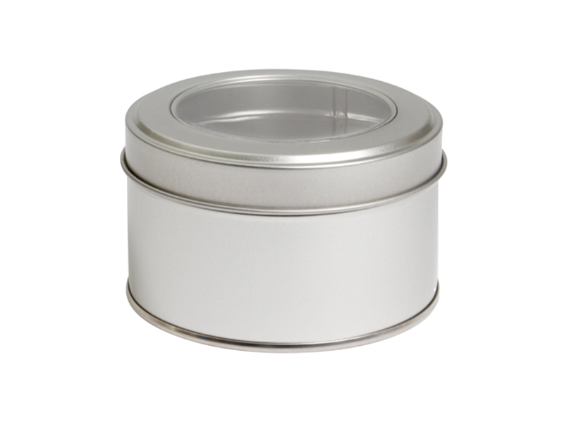 Ø 104 x 60 mm round tin with plastic window lid