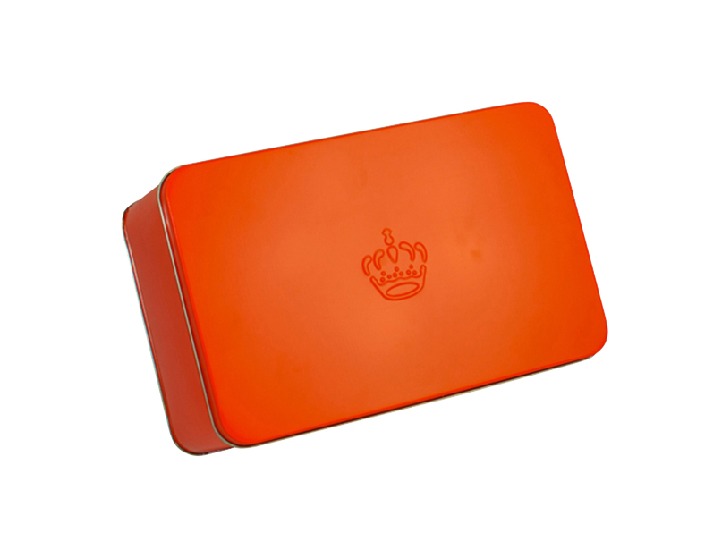 208 x 132 x 60 mm rectangular tin orange with crown (präge)