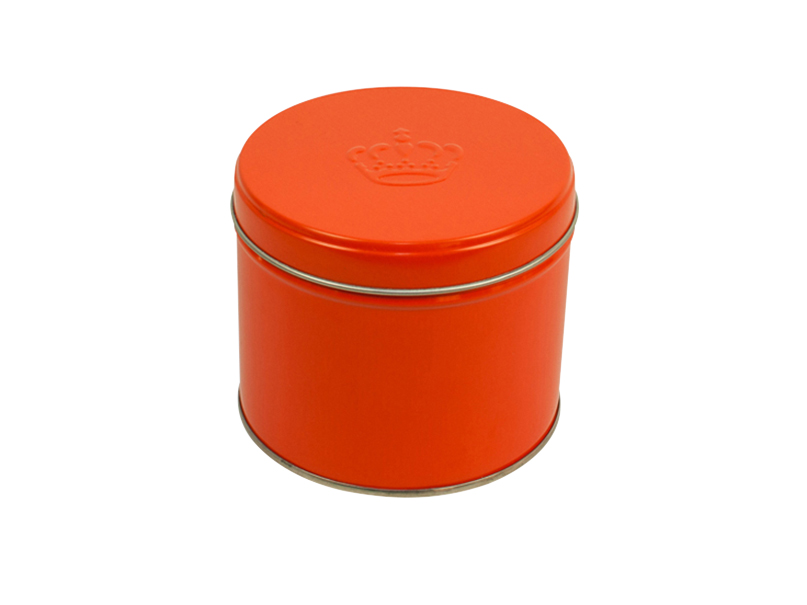 Ø 99 x 80 mm round tin orange with crown (präge)