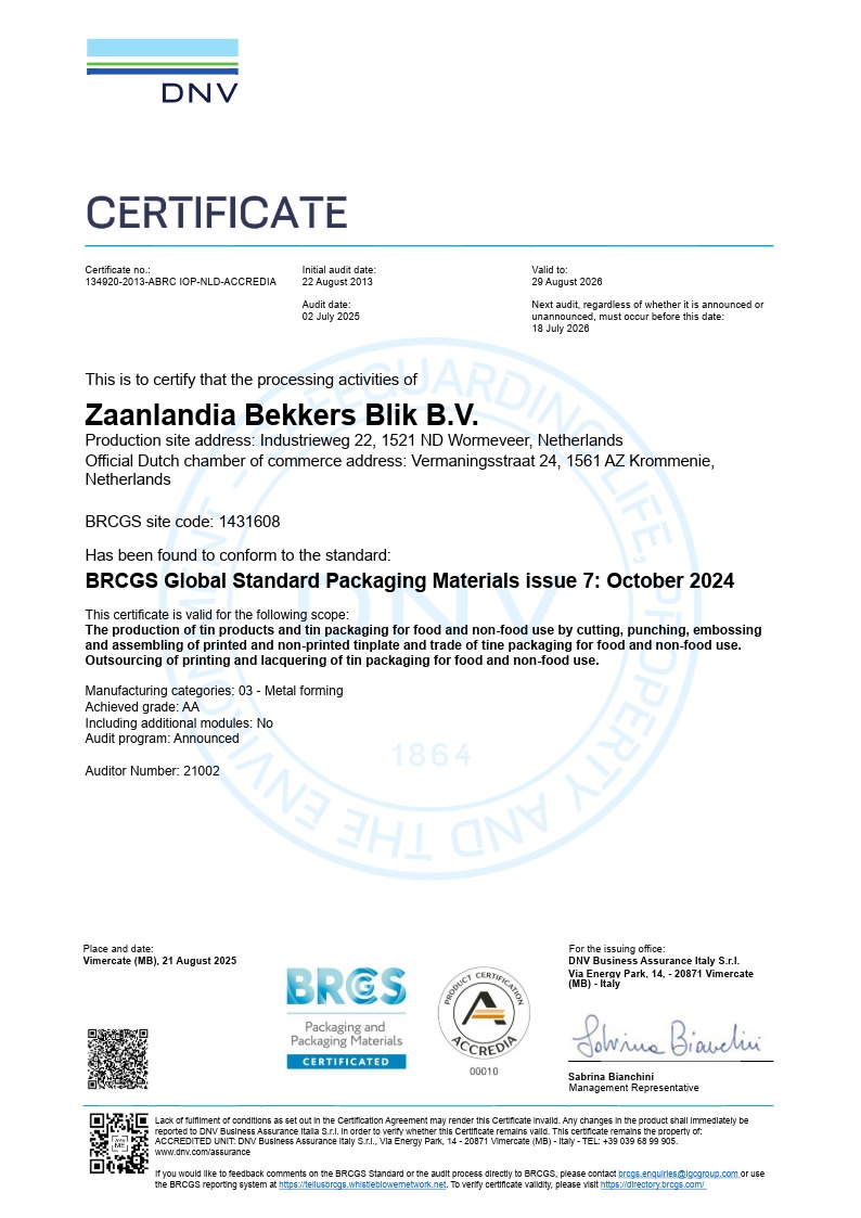 BRC certificaat zaanlandia